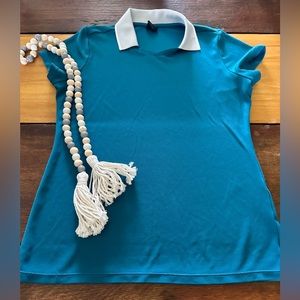 Women’s Small Turquoise Oakley V-Neck Polo with Gray Collar